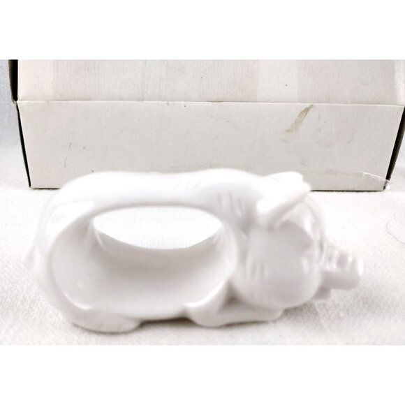 Pig Napkin Holders Vintage Shafford White Glossy Animal Rings Taiwan Set of 4 - Picture 8 of 11